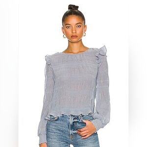 BBDakota Steve Madden Metallic Shimmery Blouse See Through Gray Small Ruched Top